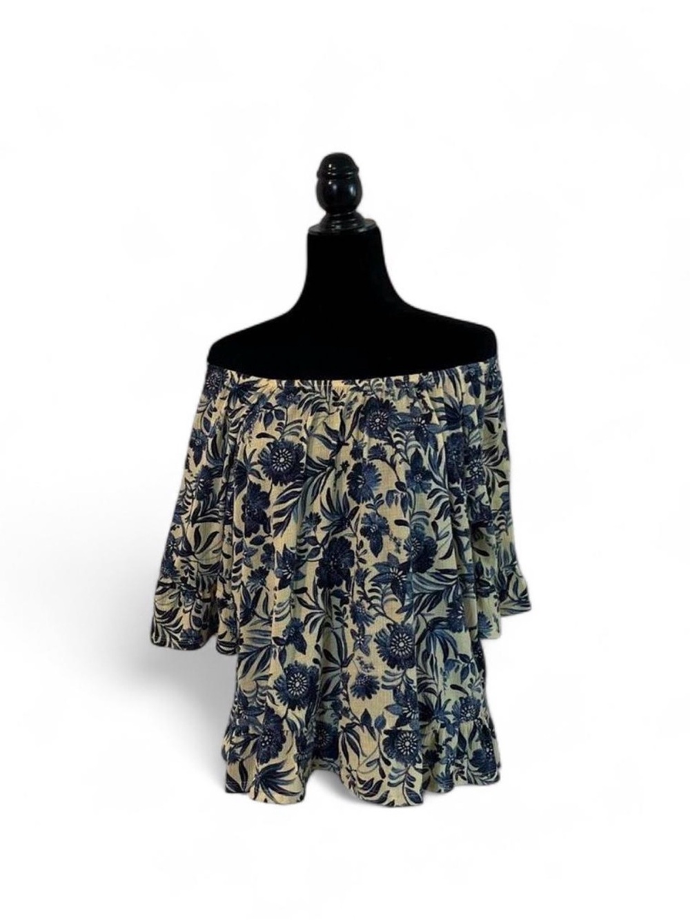 Westport Navy Floral Off-Shoulder Tunic on Cream